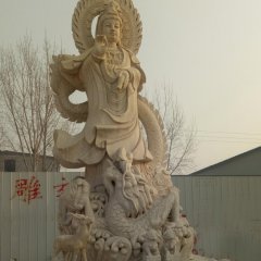 觀音菩薩石雕，大理石踩龍觀音雕塑
