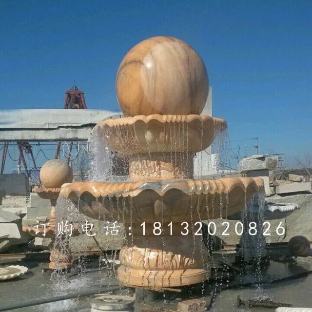 風水球噴泉石雕，晚霞紅噴水球 (2)