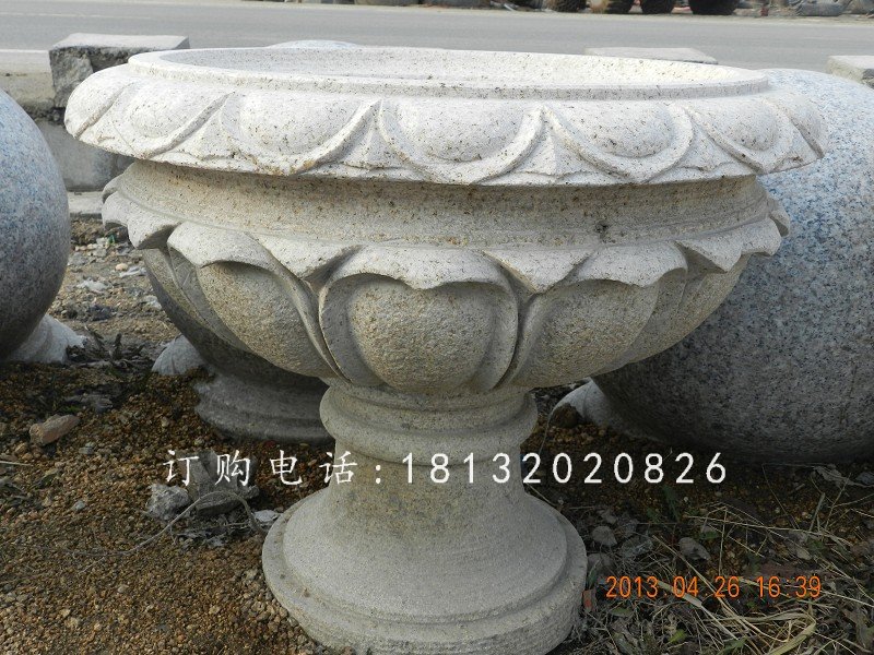 大理石花盆雕塑，公園花盆石雕 (3)