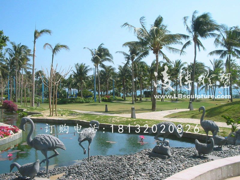 公園動(dòng)物石雕，大理石仙鶴