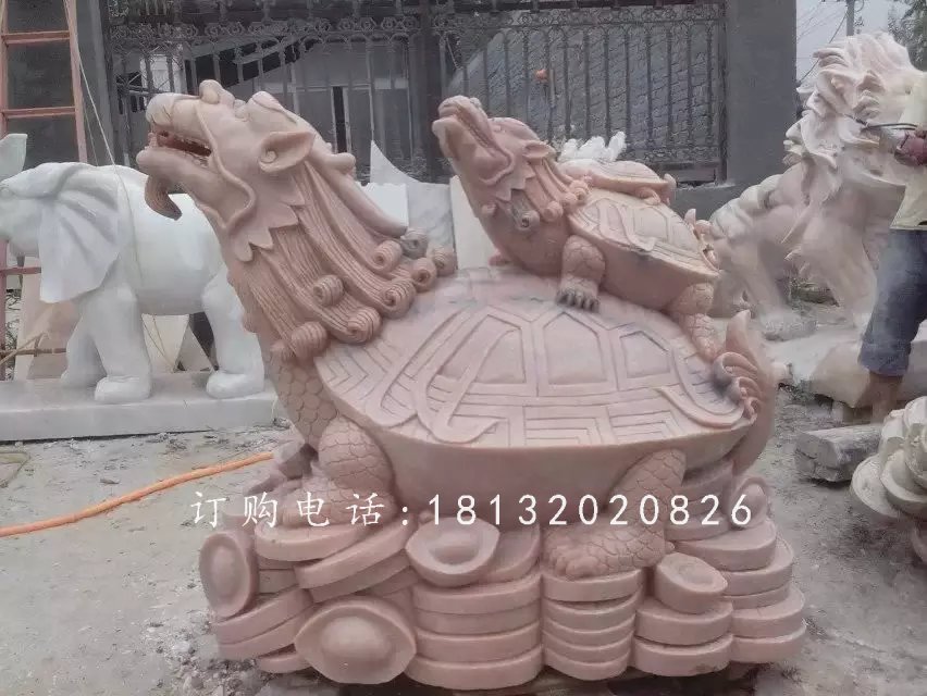 母子龍龜石雕，招財動物石雕
