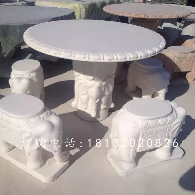 漢白玉桌凳石雕，公園石桌石凳 (2)
