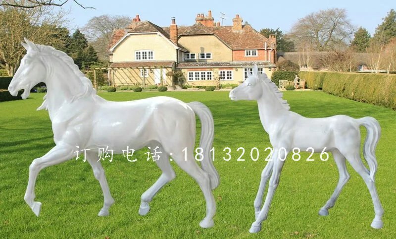 公園動(dòng)物雕塑,玻璃鋼小白馬 (1)
