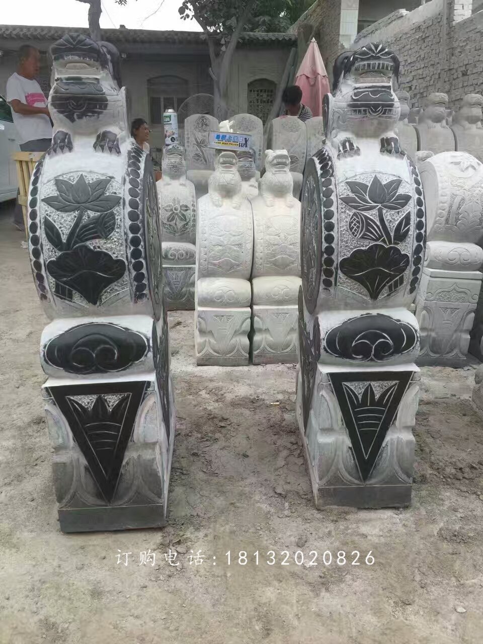 仿古門墩石雕，荷花門墩雕塑 (3)