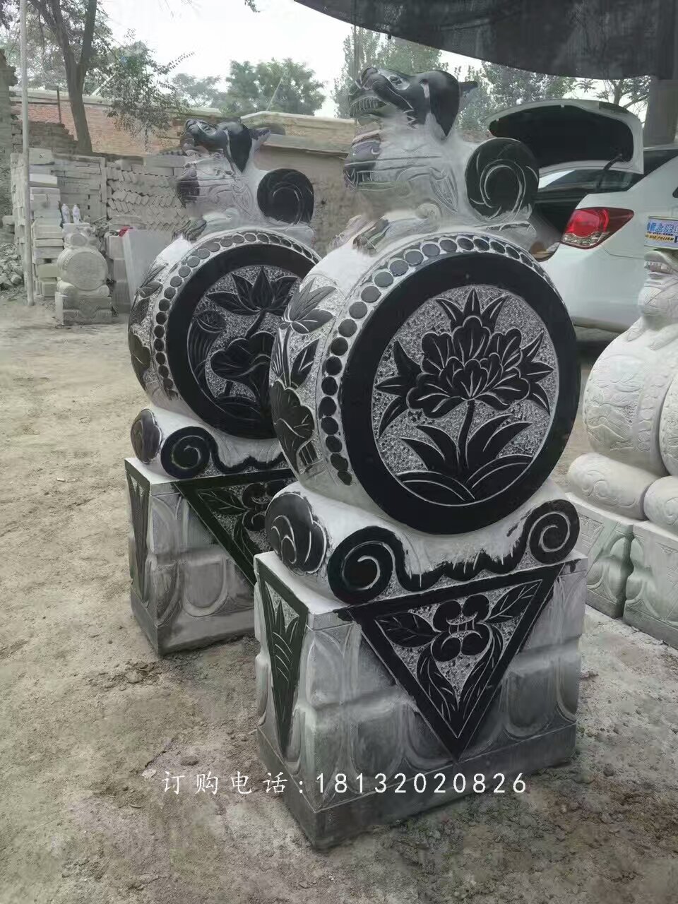 仿古門墩石雕，荷花門墩雕塑 (4)