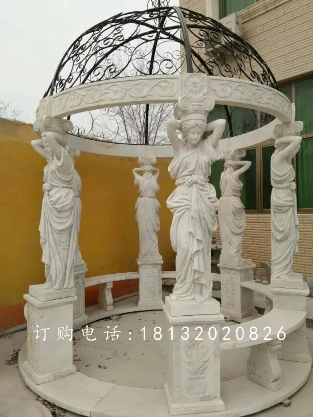 人物涼亭石雕，別墅小區(qū)石涼亭