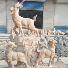 三陽開泰石雕，晚霞紅石雕羊