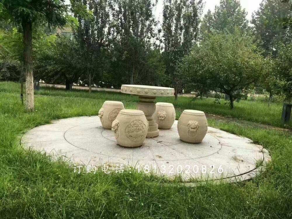 鼓式桌凳石雕，公園石桌凳