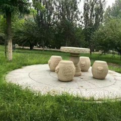 鼓式桌凳石雕，公園石桌凳
