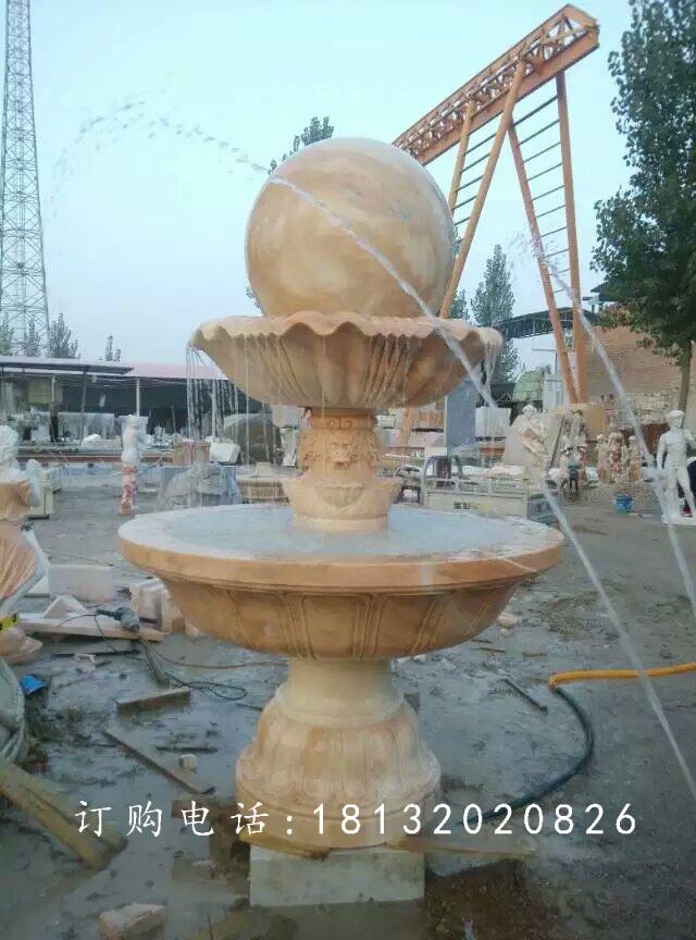 風(fēng)水球噴泉雕塑，晚霞紅風(fēng)水球石雕