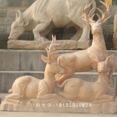 石雕羊，晚霞紅三羊開泰石雕