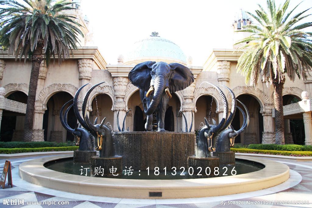 大象噴泉銅雕，公園動(dòng)物噴泉銅雕