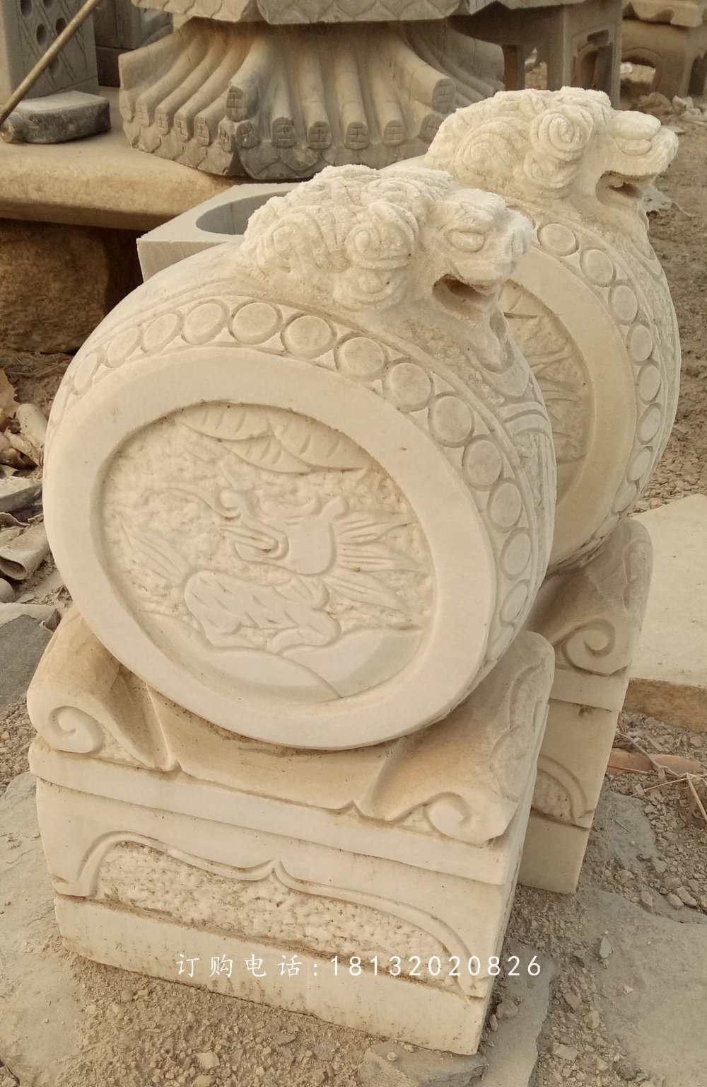 龍頭石雕門墩，抱鼓石 (2)
