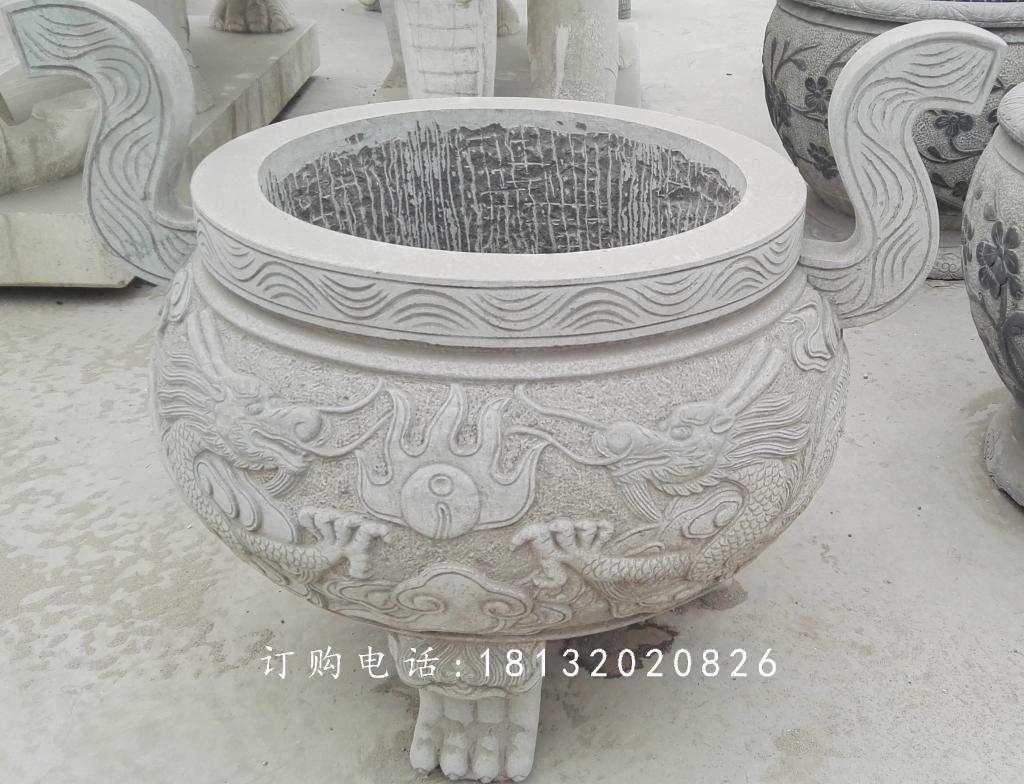龍浮雕香爐，寺廟香爐石雕 (1)