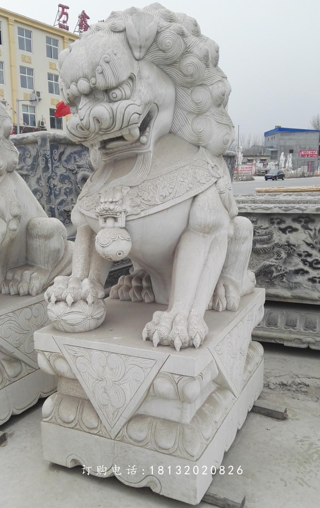 繡球獅子雕塑，石雕看門獅子 (2)