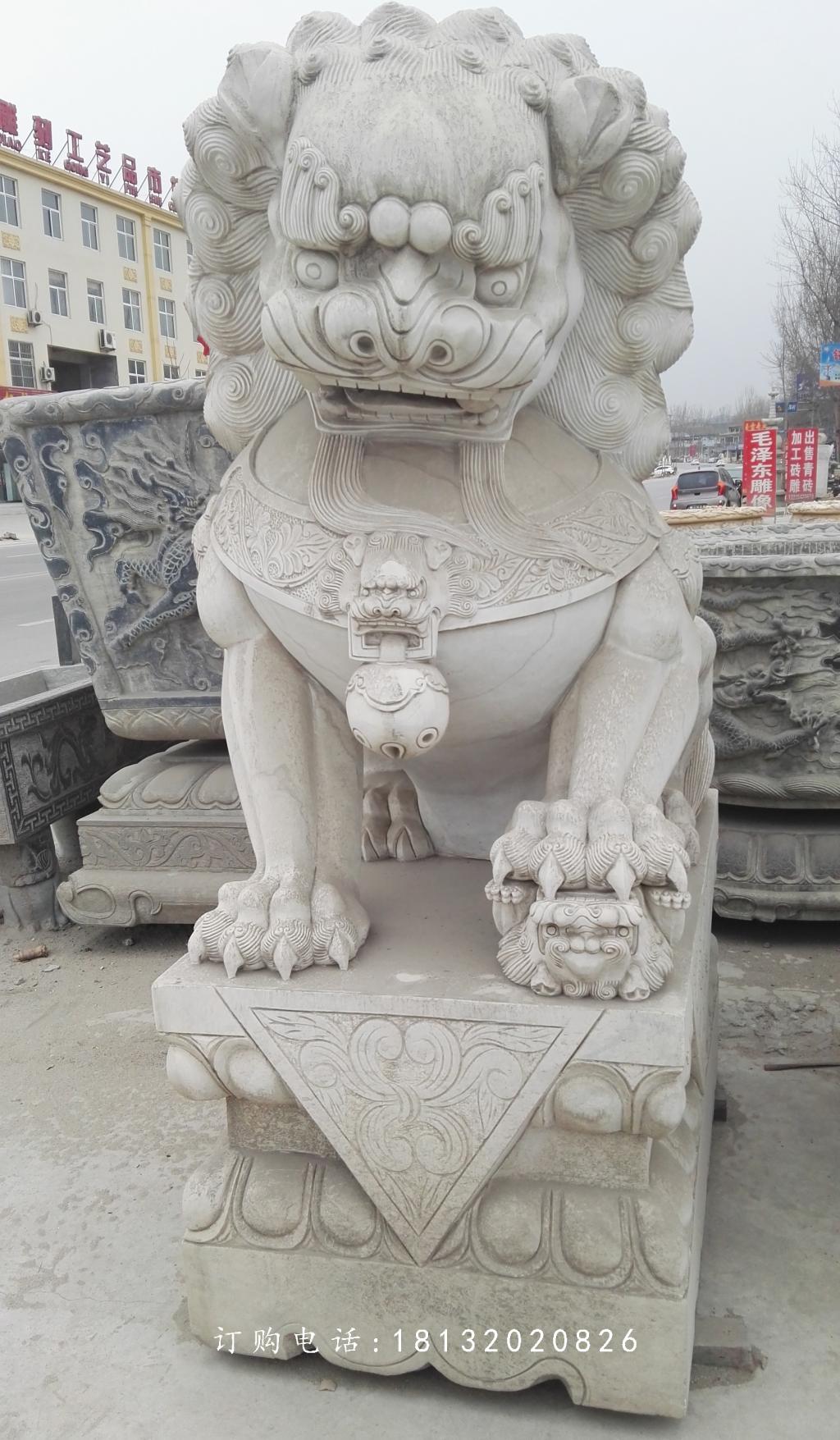 繡球獅子雕塑，石雕看門獅子 (1)