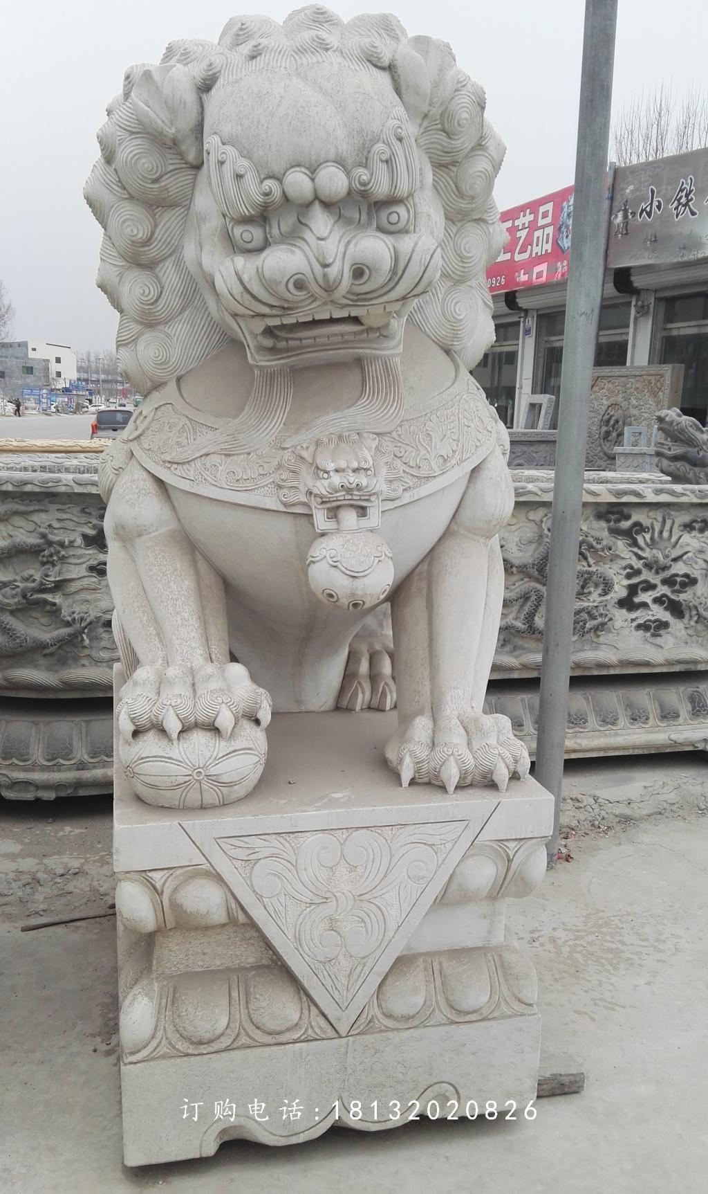 繡球獅子雕塑，石雕看門獅子 (3)