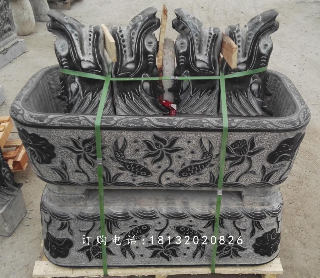水盆石雕，仿古魚缸雕塑 (1)