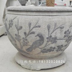 青石水缸雕塑，花盆石雕