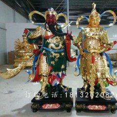 玻璃鋼貼金關(guān)公雕塑，玻璃鋼貼金韋陀雕塑