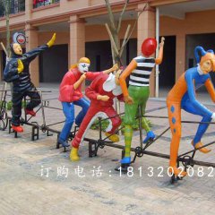 玻璃鋼小丑騎車雕塑，玻璃鋼卡通人物雕塑
