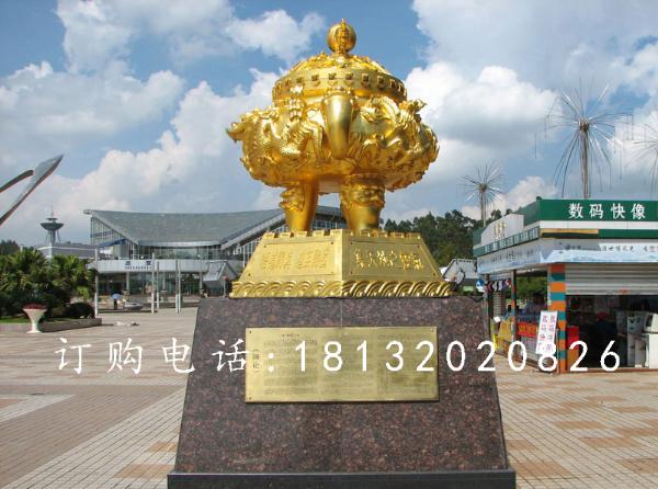聚寶盆銅雕，鎏金聚寶盆雕塑
