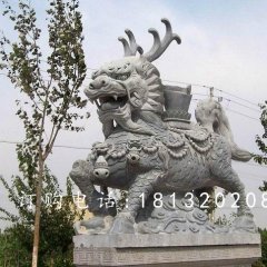 麒麟馱寶石雕，青石麒麟雕塑