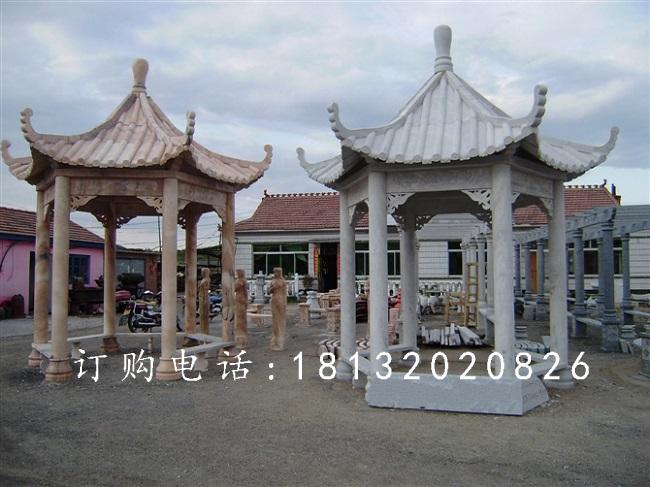 六角涼亭石雕，公園石雕涼亭