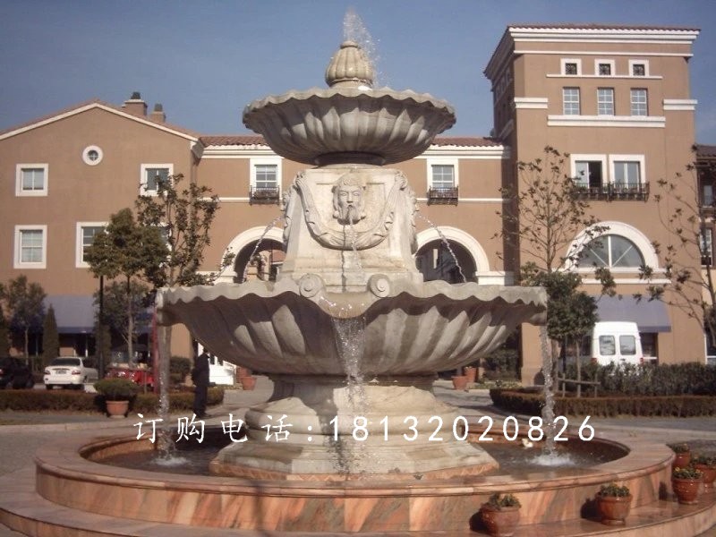 別墅噴泉雕塑，兩層石雕噴泉