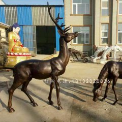 銅鹿雕塑，公園動(dòng)物銅雕