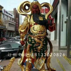 玻璃鋼紅臉關(guān)公雕塑，貼金人物雕塑