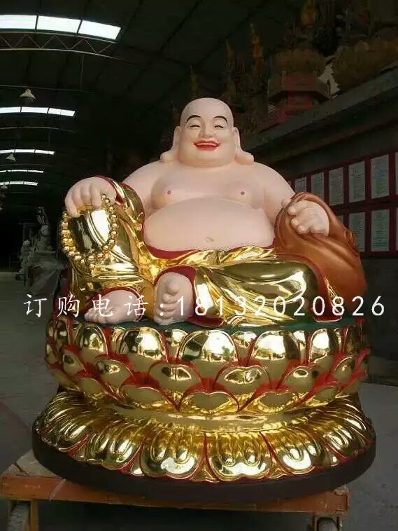 玻璃鋼彌勒佛雕塑，貼金佛像雕塑