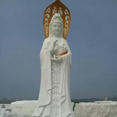 漢白玉立式佛像雕塑，石雕觀音菩薩