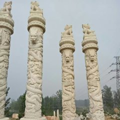 廣場(chǎng)盤(pán)龍柱石雕，石龍柱雕塑