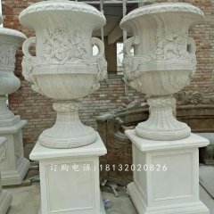 漢白玉花盆石雕，歐式花盆雕塑