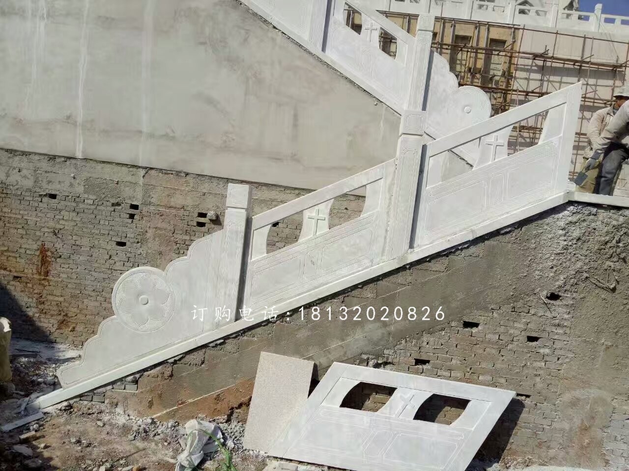 教堂石欄板雕塑，漢白玉欄板石雕 (4)