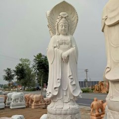 三面觀音石雕，漢白玉觀音雕塑