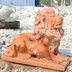 晚霞紅石獅子雕塑，西洋獅子石雕