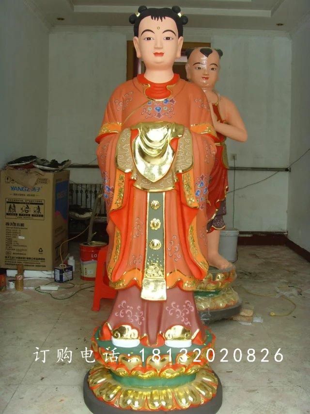 玻璃鋼龍女雕塑，貼金彩繪龍女雕塑