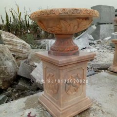 晚霞紅石雕花盆，小區(qū)花盆雕塑
