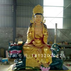 文殊菩薩雕塑，玻璃鋼貼金佛像雕塑