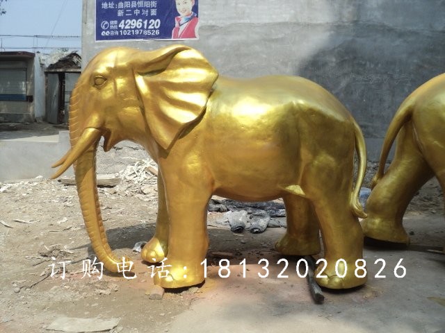 玻璃鋼仿銅大象雕塑，廣場動物雕塑 (2)