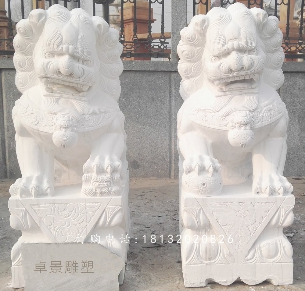 漢白玉獅子石雕，企業(yè)門(mén)口獅子石雕