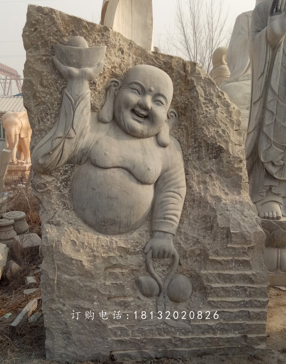 彌勒佛浮雕石雕，佛像石浮雕