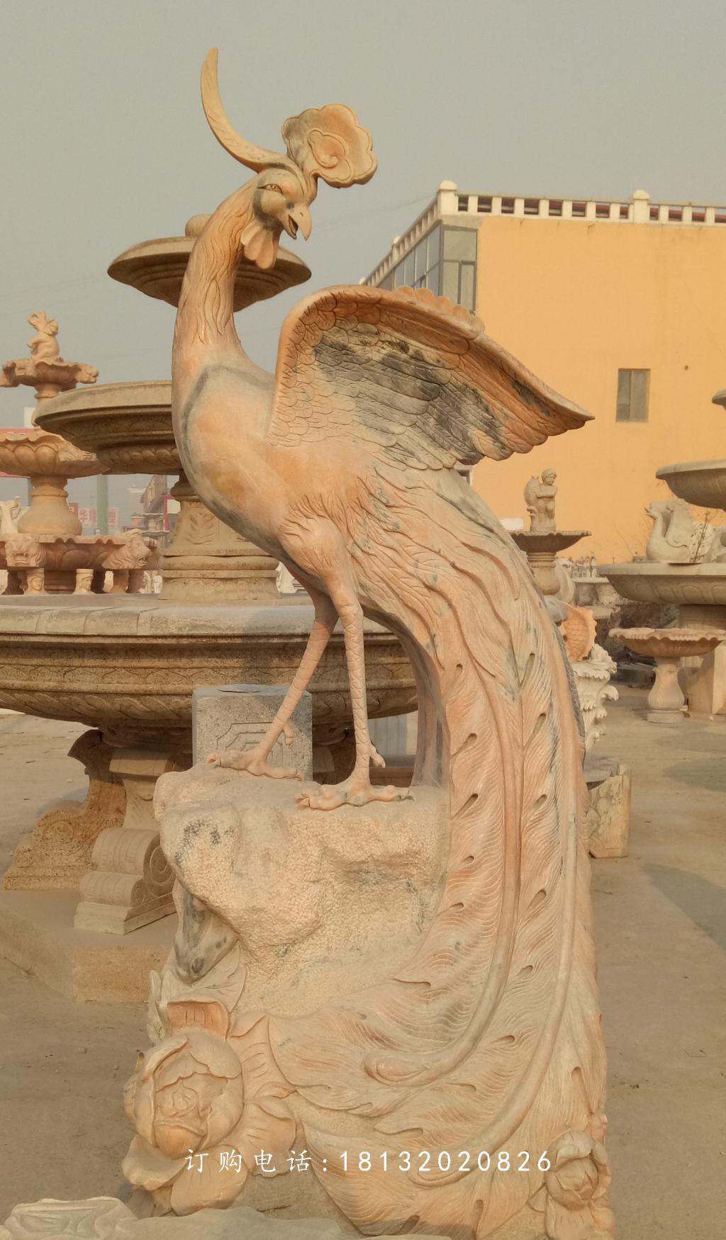 鳳凰石雕，晚霞紅古代神獸石雕