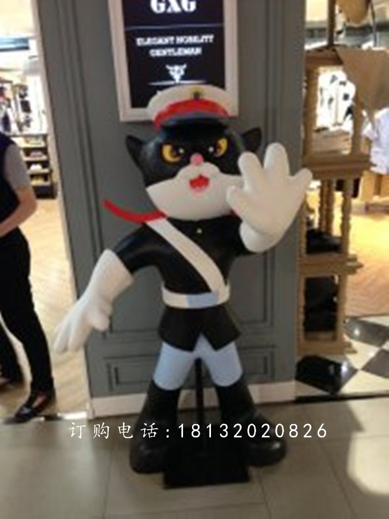 黑貓警長(zhǎng)雕塑，玻璃鋼動(dòng)畫人物雕塑