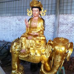 玻璃鋼普賢菩薩雕塑，貼金佛像雕塑