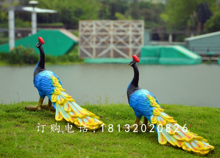 藍孔雀雕塑，玻璃鋼仿真孔雀雕塑 (3)