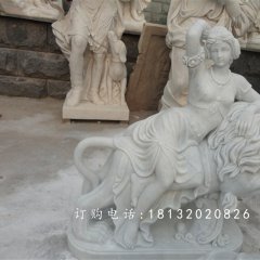 騎獅子的西方美女雕塑，廣場景觀雕塑