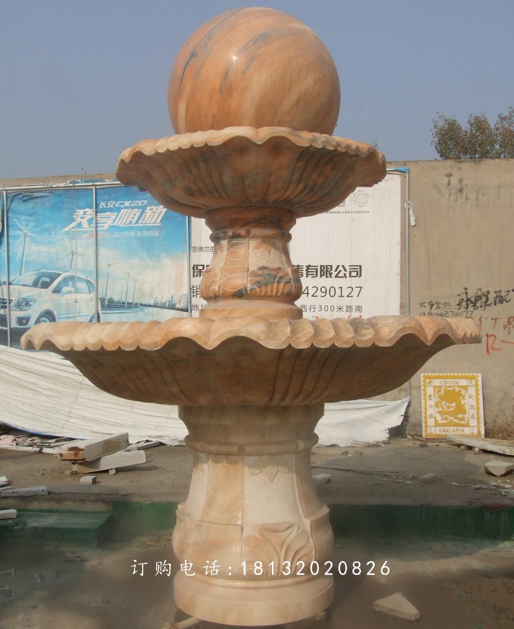 大型風(fēng)水球噴泉，晚霞紅風(fēng)水球石雕 (1)